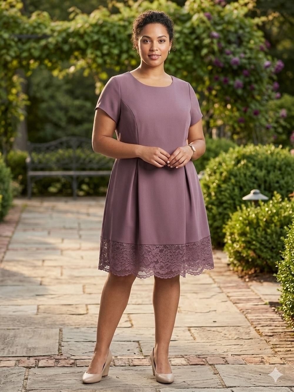 J. Howard Mauve Purple Lace-Hem Pleated Sheath Dress Plus Size 22W